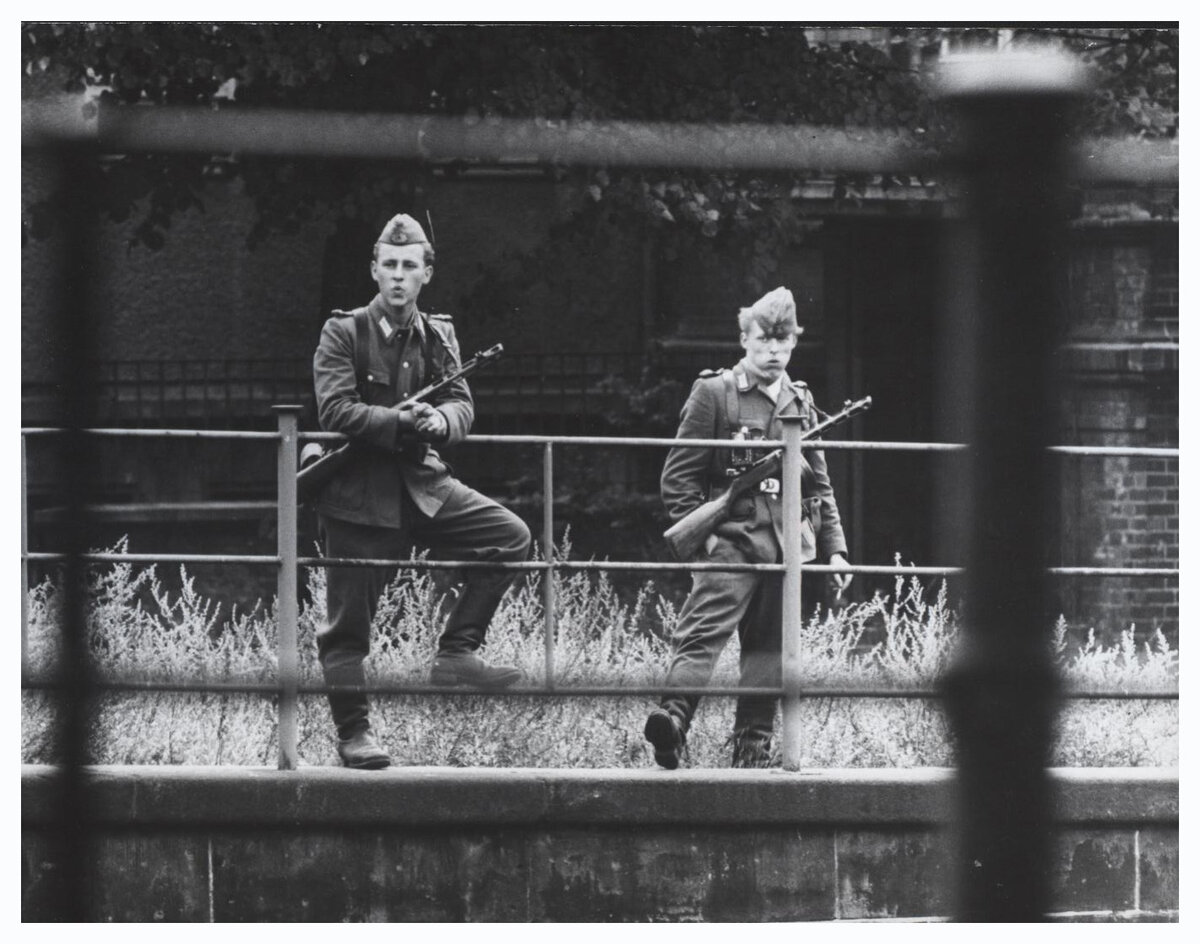 Armed East German border guards at the newly closed border, 13 August 1961