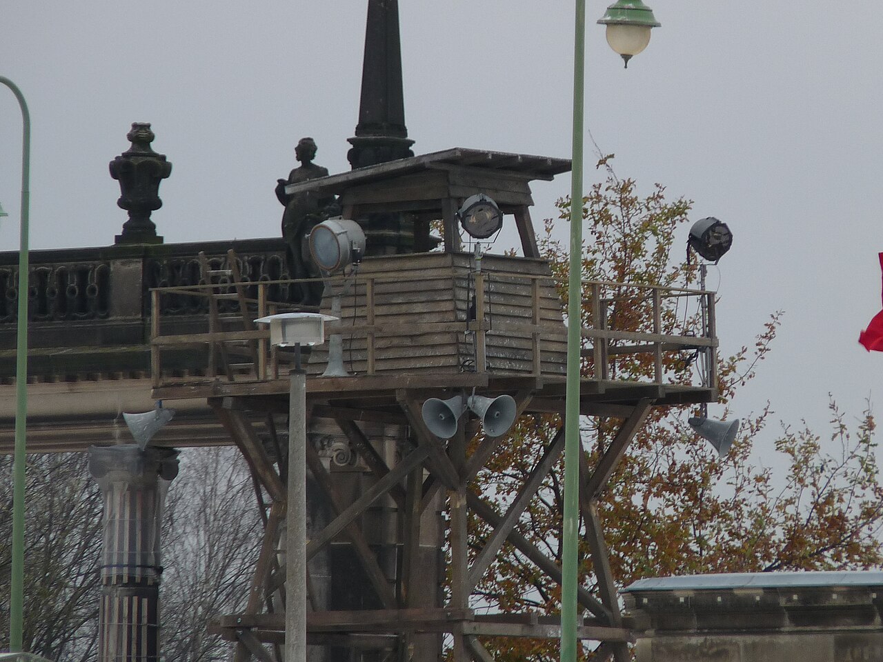 Replica GDR watchtower built for the filming of Bridge of Spies at the Glienicke Bridge, November 2014