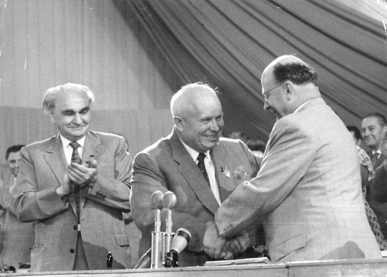 Khrushchev with Ulbricht and Grotewohl at the V. SED Party Congress, Berlin, July 1958