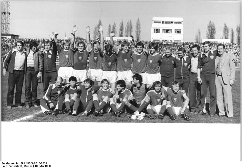 BFC Dynamo celebrate the 1980 East German championship at the Jahn-Sportpark