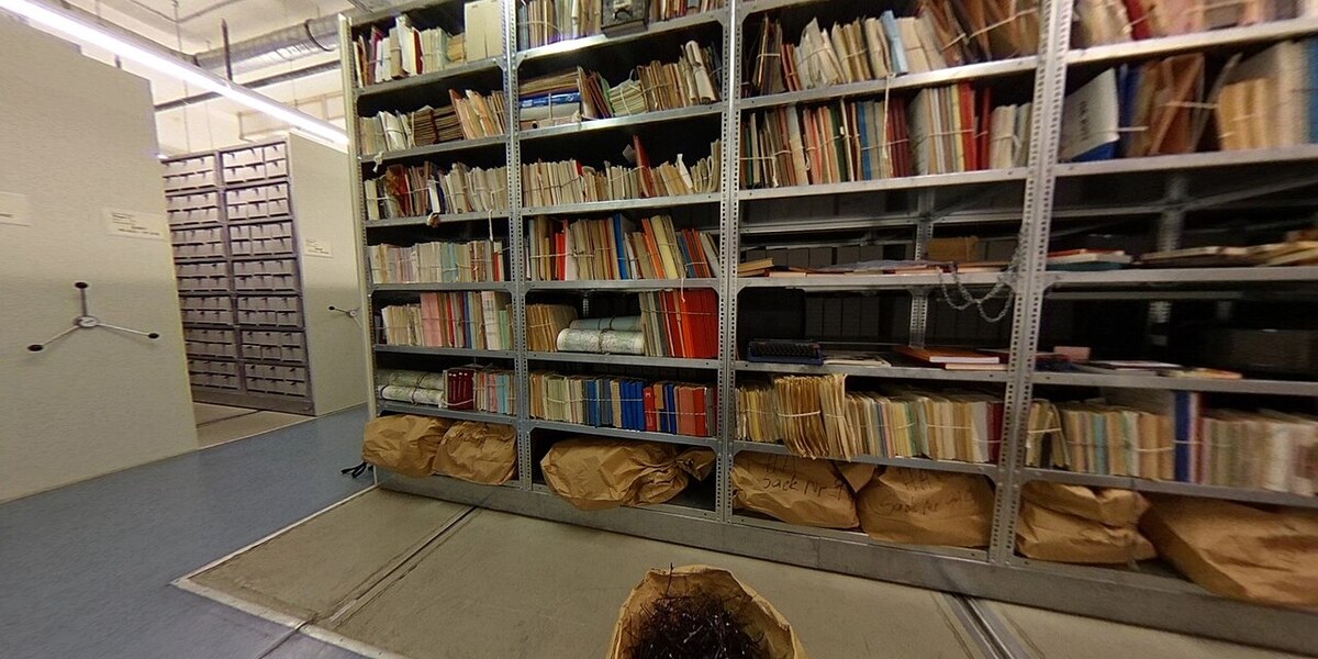 Files and tangled tape reels in the Stasi Records Archive