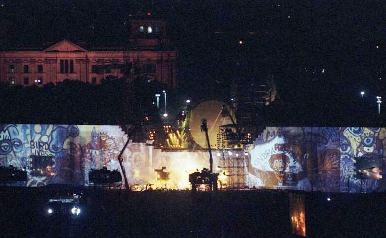 Roger Waters' The Wall - Live in Berlin staged at night on the former death strip near Potsdamer Platz in July 1990