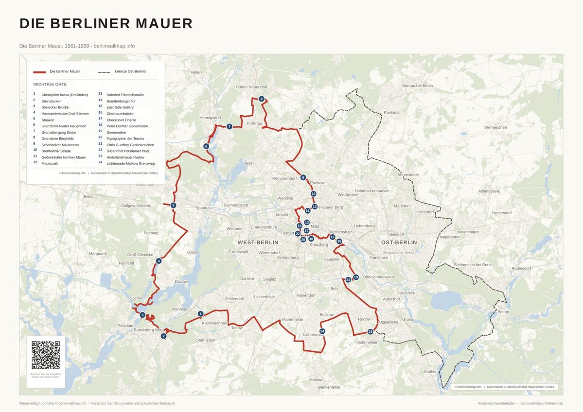 Kostenlose Berliner Mauer Karte - der ganze Verlauf (PDF)