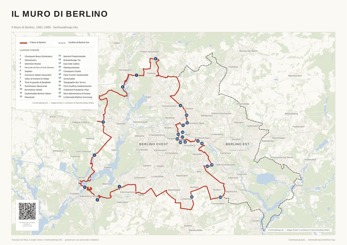 Mappa del Muro di Berlino - il percorso completo