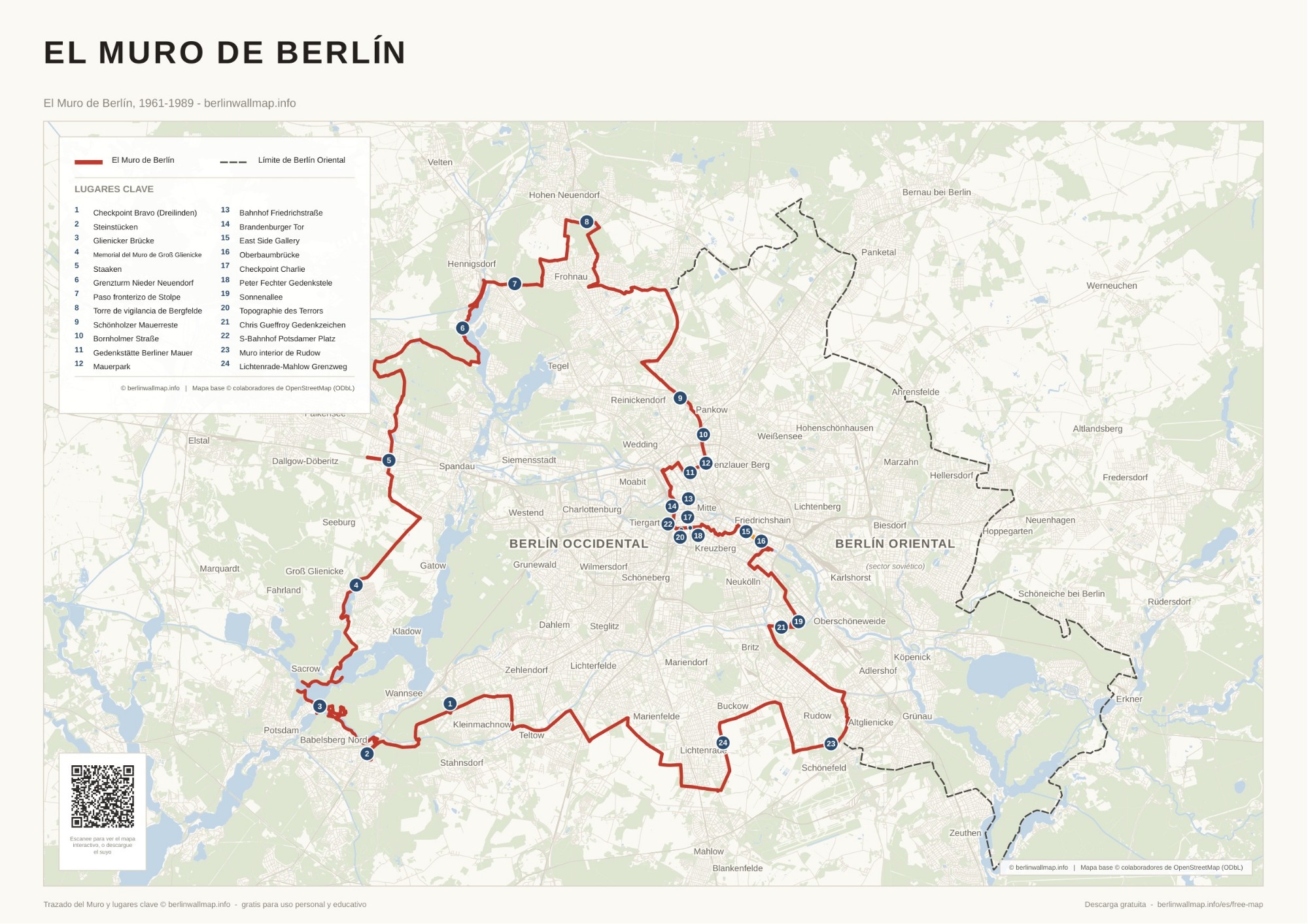 Mapa gratuito del Muro de Berlín en PDF - el recorrido completo de 1961-1989