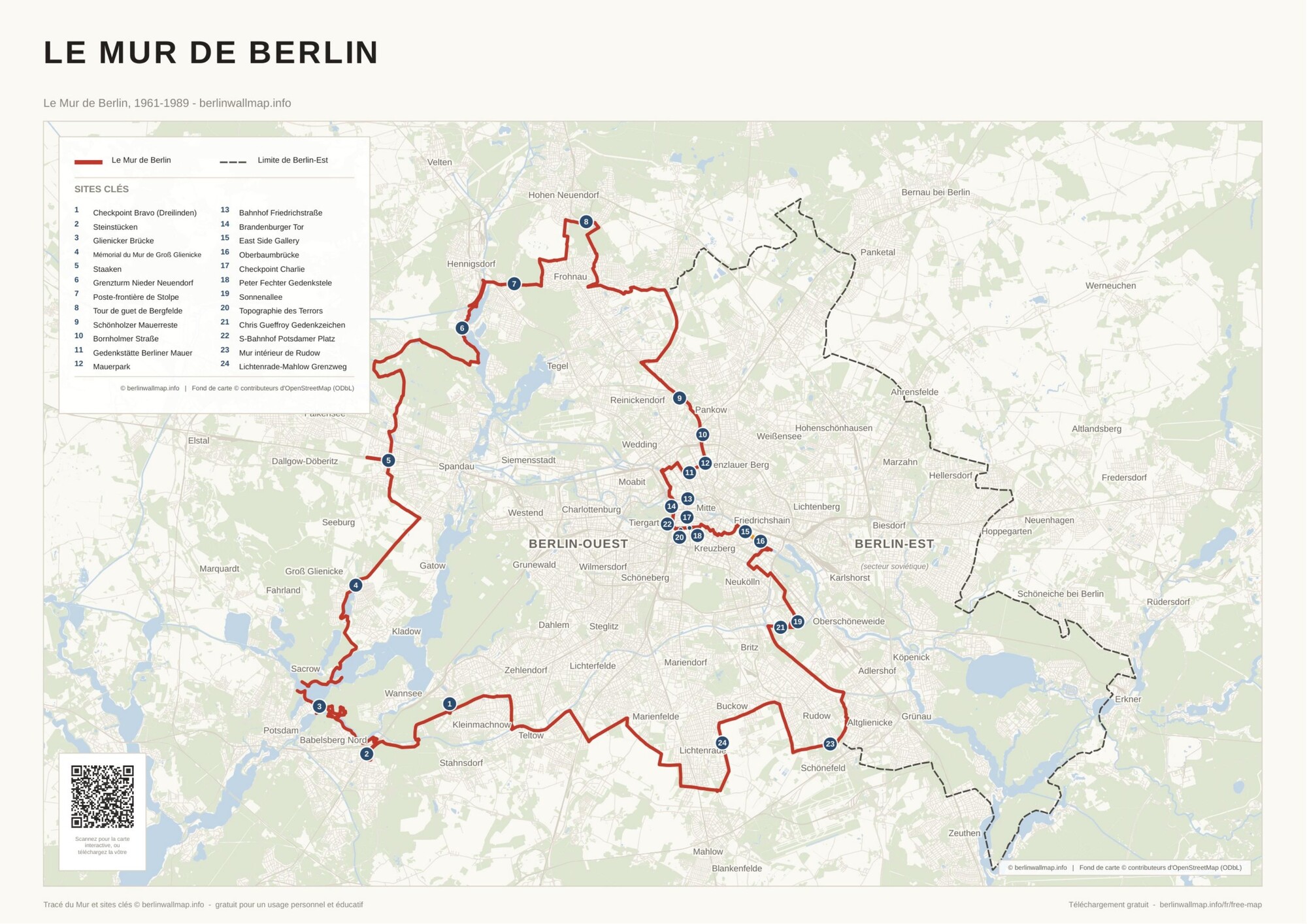 Carte gratuite du Mur de Berlin en PDF - le tracé complet de 1961-1989