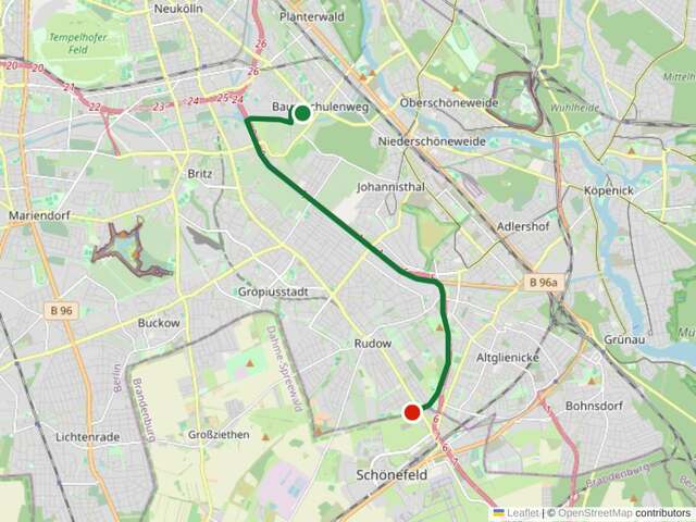 Etappe 3: Schöneweide bis Schönefeld (11 km). Durch die südöstlichen Vororte Johannisthal, Adlershof und Bohnsdorf bis