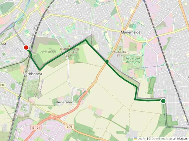 Etappe 5: Lichtenrade bis Lichterfelde Süd (8 km). Ruhige südliche Vororte durch Marienfelde, vorbei am ehemaligen