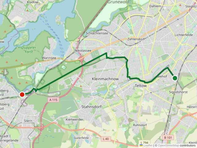 Etappe 6: Lichterfelde Süd bis Griebnitzsee (16 km). Vorbei am Checkpoint Bravo bei Dreilinden, dem wichtigsten