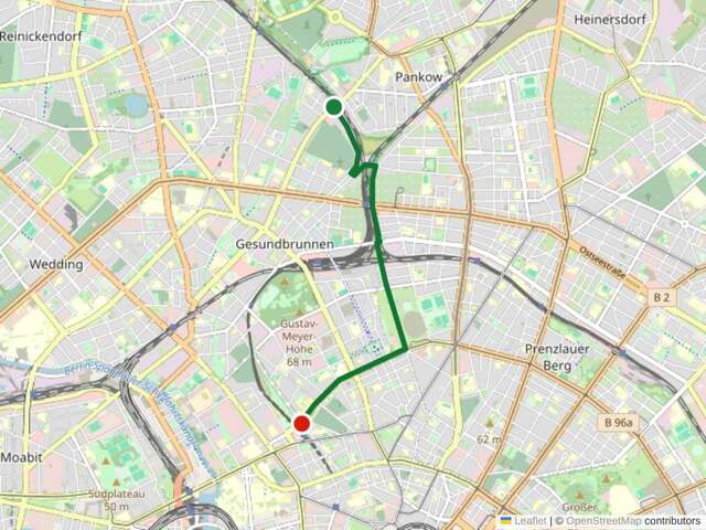Etappe 13: Wollankstraße bis Nordbahnhof (5 km). Vorbei am Grenzübergang Bornholmer Straße, wo am Abend des 9. November