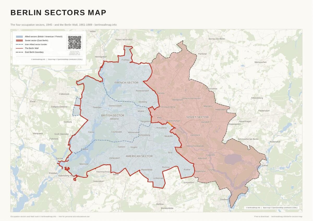 Free Berlin Sectors Map - the Four Occupation Sectors of Divided Berlin