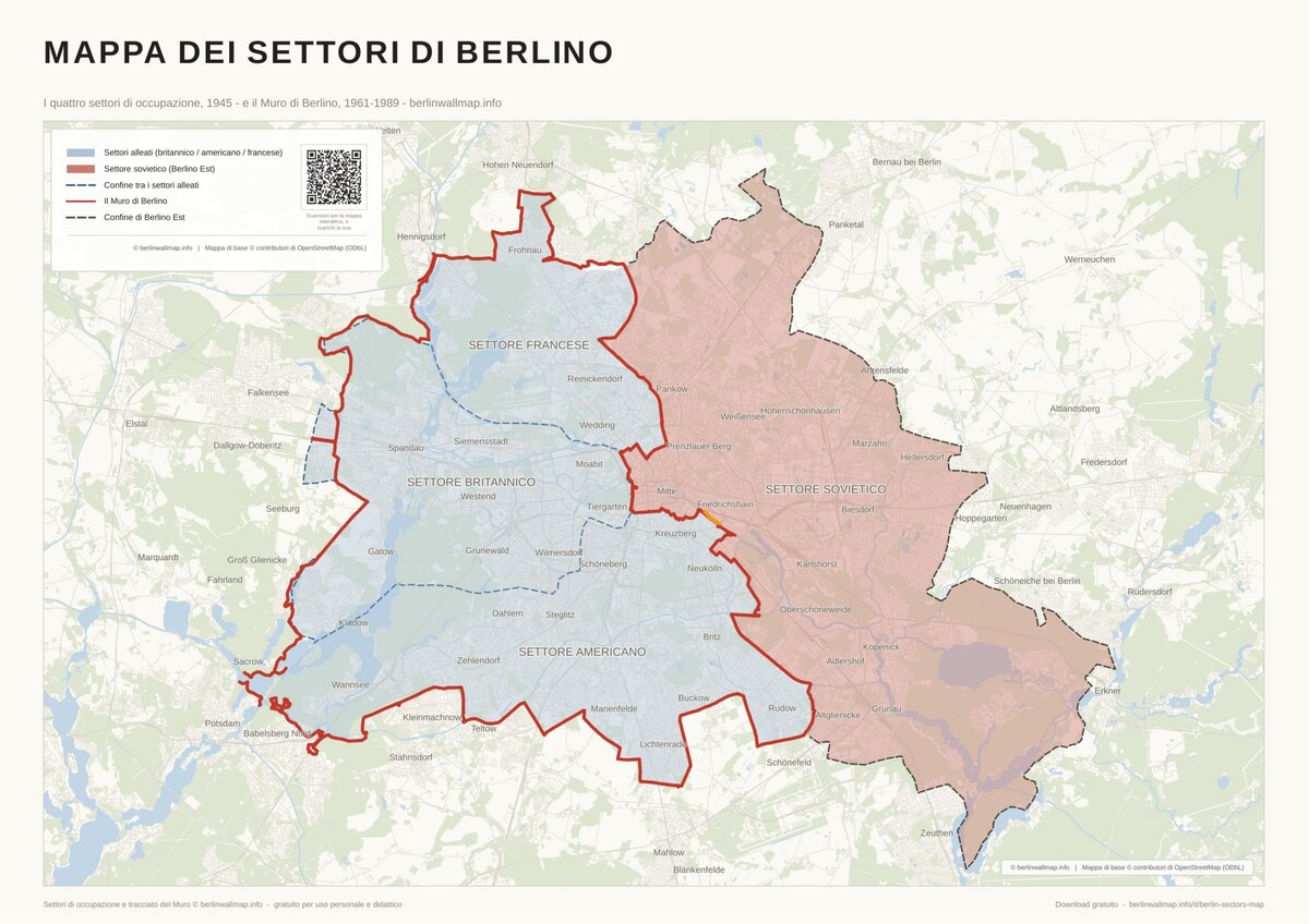 Berlino divisa - la mappa dei quattro settori