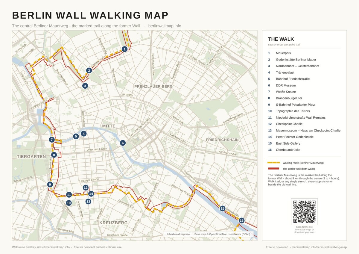 Berlin Wall Walking Map - Follow the Central Mauerweg (Free PDF)