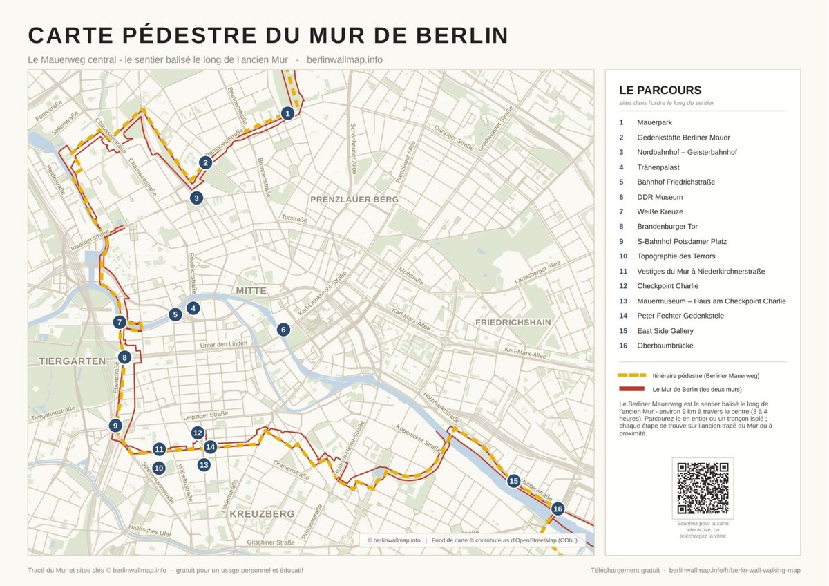 Carte pédestre du Mur de Berlin - Suivez le Mauerweg central (PDF gratuit)