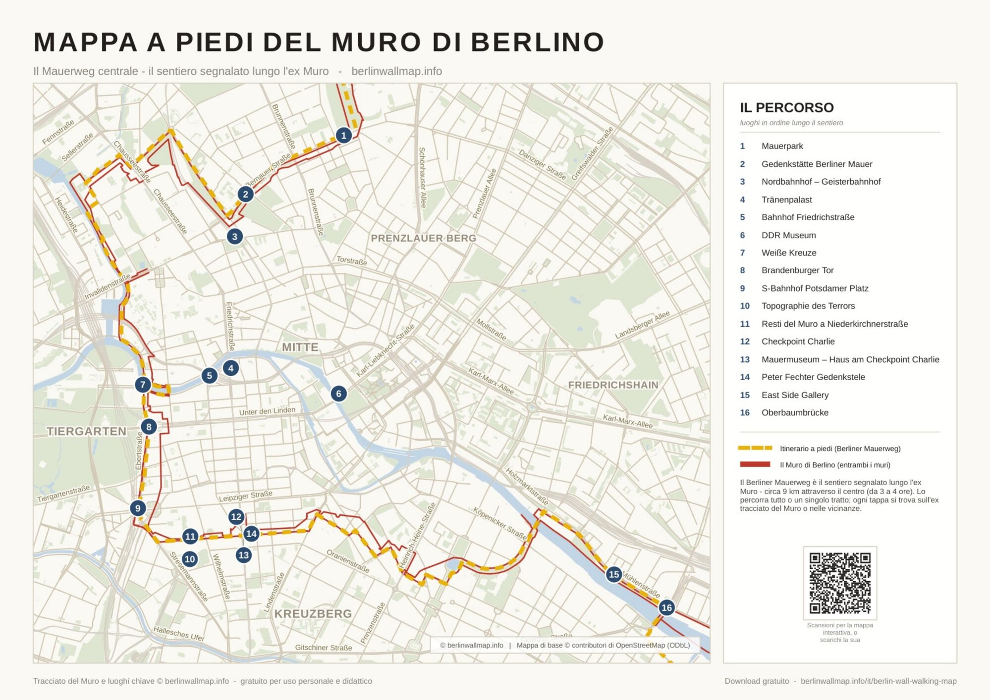 Mappa a piedi del Muro di Berlino - Segua il Mauerweg centrale (PDF gratuito)